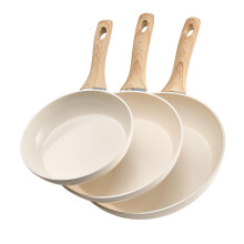 VEVOR Frying Pan Skillet, Aluminum Egg Fry Pans, 3 Pcs (200, 240, 280 mm), Nonsitck Ceramic Heavy-Duty Skillets with Heat-Resistant Handle, Chef's