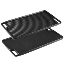 Cast Iron Griddle Pan, Double-Sided Non-Stick Pre-Seasoned BBQ Grill Pan for Gas, Electric, Induction & Oven Safe - 46x26cm Rectangular with Flat &