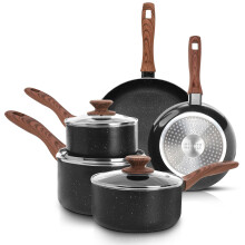 Kichly Non-Stick Granite 8 Pcs Cooking Pots and Pans Set Nonstick Cookware Induction Hob pan Set with 20cm, 28cm Frying Pan Set and 20cm,18cm & 16cm