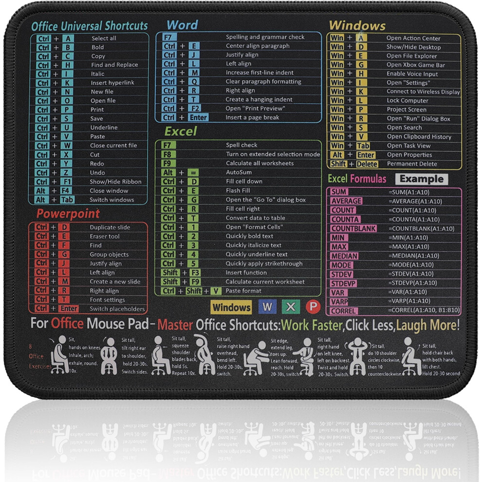 Zhabayen Office Shortcuts Mouse Mat, Small Excel Cheat Sheet Desk Mat, 11.8"X9.8", Waterproof Computer Office Shortcuts Desk Mat, Gaming Mouse Pad 614409494188