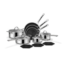 SNOWCLAD Pots and Pans Set Non Stick, 14 Pcs Hybrid Stainless Steel Cookware Sets, Non Stick Frying Pans, Saucepans, Saute Pan & Stock Pot, PFOA Free