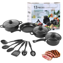 Induction Hob Pot Set 13pcs, Nonstick Pots and Spatulas Kitchen Cookware Set, Frying Pan Soup Pot with Anti Scald Handle Stackable Cookware Camping