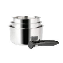 Sitram SitraM-713511 Set of 3 Saucepans 16 + 18 + 20 cm Removable Stainless Steel with Removable Handle for All Heat Sources Including Induction