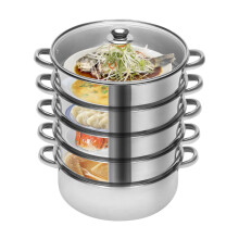 26cm 5-Tier 304 Stainless Steel Cookware Set with Glass Lid, Multifunctional Steamer for Induction, Gas, Electric