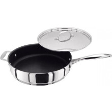 Stellar Profile Stainless Steel Teflon Non-Stick Large Saut? Pan 28cm with Lid and Helper Handle, Induction Ready