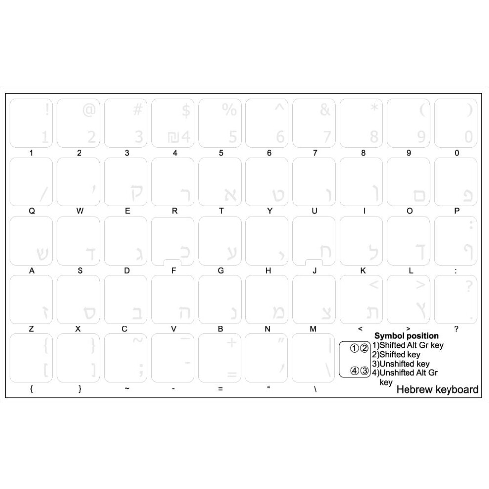 Hebrew Keyboard Stickers With Lettering On Transparent Background White 882798064996