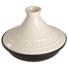 STAUB 28cm Cast Iron Tajine with Ceramic Lid for Traditional Moroccan Dishes - Black/Cream