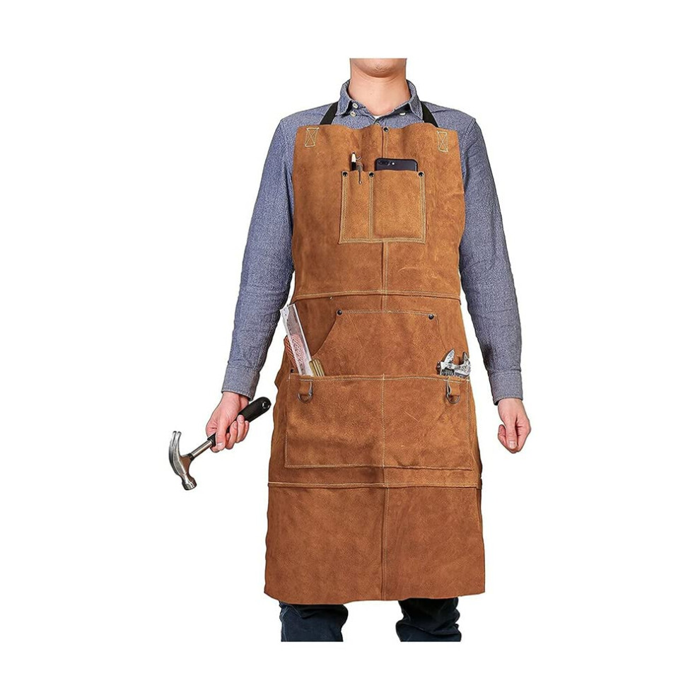 Leather Welding Apron For Men Thick HeatâResistant Cowhide With Full Coverage Adjustable Fit And Tool Pockets 9073542197591