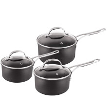 Jamie Oliver By Tefal Hard Anodised Saucepans with Lids, Set of 3, Black