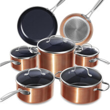 Nuwave Induction Ready Cookware Set 12 Pieces G10 Duralon Blue Ceramic in Rustic Copper, Non Stick Pots and Pans, Kitchenware Cooking Set, Cookware