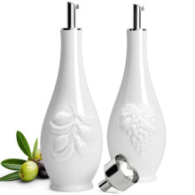 HOMBENE Porcelain Oil and Vinegar Dispenser Set, 11 oz Olive Oil Dispenser Bottle for Kitchen, Ceramic Cooking Oil Container, Oil Cruet w/Funnel,