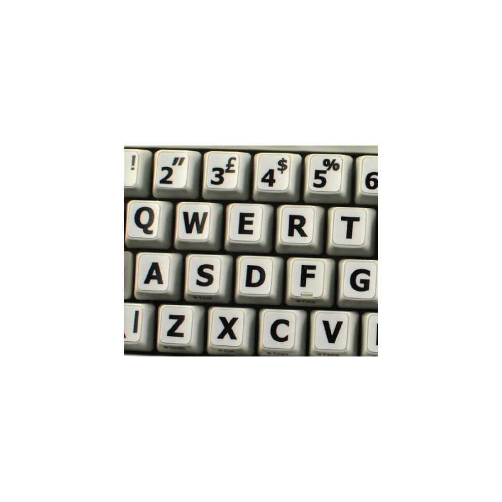 Qwerty Keys English Uk Large Lettering (Upper Case) Non-Transparent White Keyboard Stickers With Black Letters - Suitable For Any Keyboard White,Black 638029028110