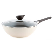 Wok (Chef's Pan) with Glass Lid - 12-inch Ceramic Nonstick in Ivory by Neoflam
