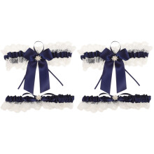 2Sets Donkerblauwe Elastische Bruidskant Garters Leg Decoratie