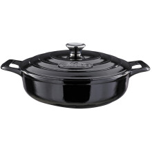 La Cuisine 3140MB Enameled Cast Iron Saute Pan Braising Pan, 28 cm Diameter 3.5 Litre. Matte Black Enamel Coating Interior, Glossy Black Porcelain