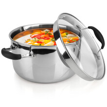AVACRAFT Tri-Ply Stainless Steel Stockpot with Glass Strainer Lid, Side Spouts, 6 Quart Pot, Multipurpose Stock Pot, Sauce Pot (Tri-Ply Full Body,