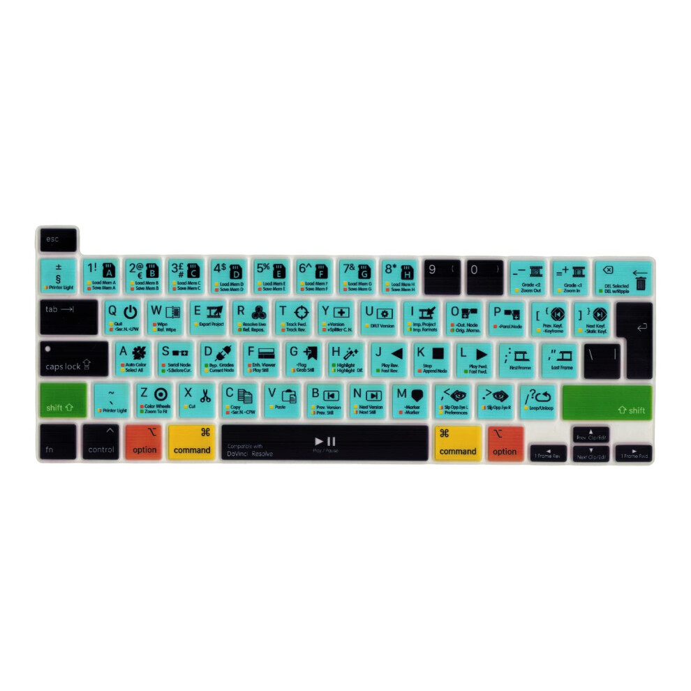 Mingfi Silicone Davinci Resolve Shortcuts Keyboard Cover For Macbook Pro 13" M1/M2 A2338 (2020?2023), A2289 (2020), A2251 (2020?2021), Pro 16" A2141 799559813161