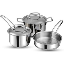 Vinod Classic Deluxe Stainless Steel Classic Deluxe Cookware Set of 3 Pcs ? Saucepan (16cm), Saucepot (18cm) & Frypan (20cm) | Induction & Gas