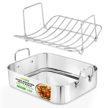 NutriChef Roasting Pan with Polished Rack, Wide Handle, and Stainless Steel Lid, Turkey Chicken Roasting Pan Great for Thanksgiving Dinners, Tender