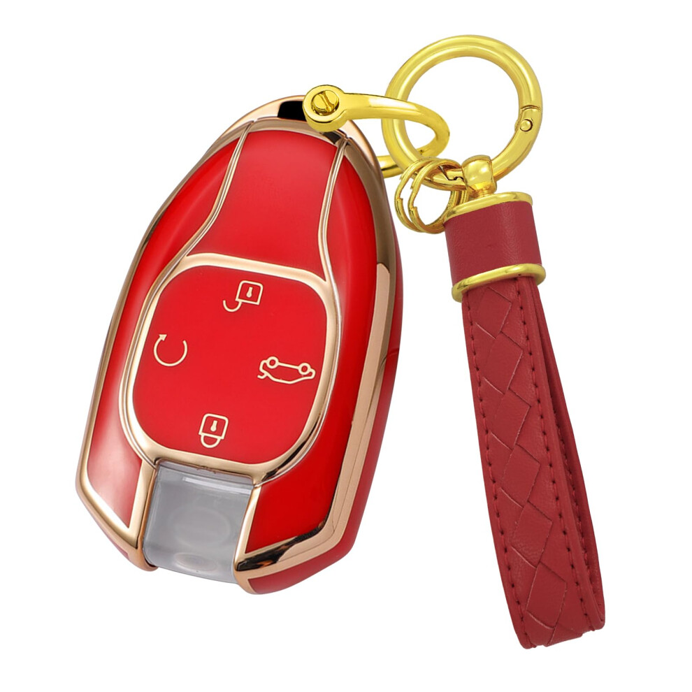 Car Key Fob Cover For Gac Trumpchi Gs8 Gn8 Ga6 Gm6, 4 Button Tpu Case With Keychain, 360 Scratchresistant Protection Red 9771547049548