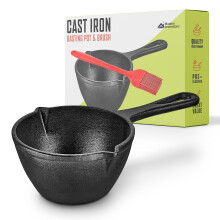 Modern Innovations Cast Iron Melting Pot with Silicone Brush, Basting for Grill Cooking, Saucepan, Simmer Sauce and Butter, Small Pot, Mini Bowl
