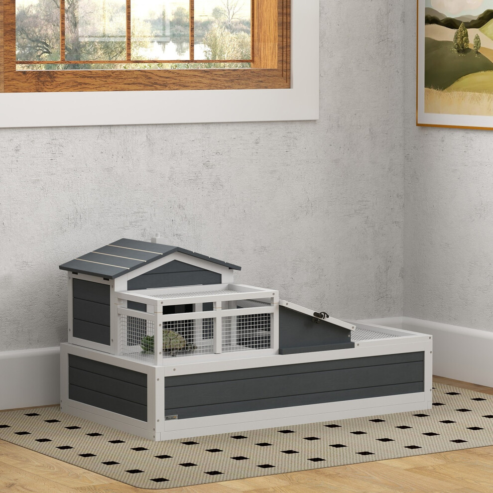 Pawhut Wooden Tortoise House Indoor Outdoor W Balcony Tray Openable Roof
