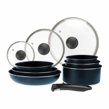 Sitram 714251 Cookware Set 10 Pieces Aluminium Blue Metal Matt: Removable Handle, 3 Frying Pans Diameter 20.24.5 cm, 3 Saucepans Diameter 16.18 cm, 3
