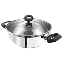 Vinod Stainless Steel Deluxe Kadai with Glass Lid ? 22cm, 2.4L | SAS Heavy Bottom | Induction Compatible Wok | Soft Grip Handles | Ideal for