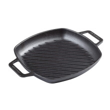Victoria SKL-201 Cast Iron Square Grill Double Loop Handles, Griddle Pan Seasoned with 100% Kosher Certified Non-GMO Flaxseed Oil, Black