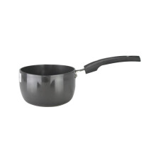 Hard Anodised Milk Pan with 2 Double Pouring Lips 16cm Black Aluminium Small Deep Large Milk Pan Boiling Pot with Dual Pouring Lips (16cm)