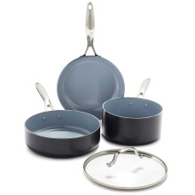 GreenPan Valencia Pro Hard Anodised Healthy Ceramic Non-Stick 4-Piece Cookware Pots and Pans Set, Includes Frying Pans, Saut? Pan, Saucepan, Lid,