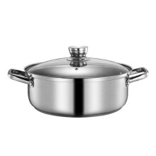 1Pc Household Stainless Steel Hot Pot with Tempered Glass Lid Silver