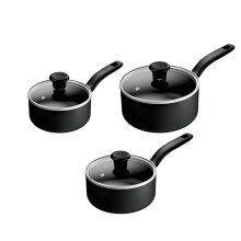 Tefal Titanium Essential Set 3 pcs, saucepans 16/18/20 cm + Lids, Milkpan 14cm & Frying pan 24 cm, Non-Stick Coating, Metal Safe, All Hobs Compatible