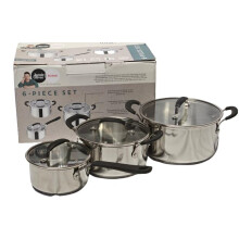 Jamie Oliver by Tefal 6-Piece Non-Stick Saucepan & Stew Pot Set with Glass Lids ? Induction & Oven Safe Cookware. Stainless Steel Pan Set with lids. 3