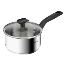Tefal Titanium Max Stainless Steel 18 cm Saucepan with Glass Lid, 2.2L, All hobs + Induction Compatible