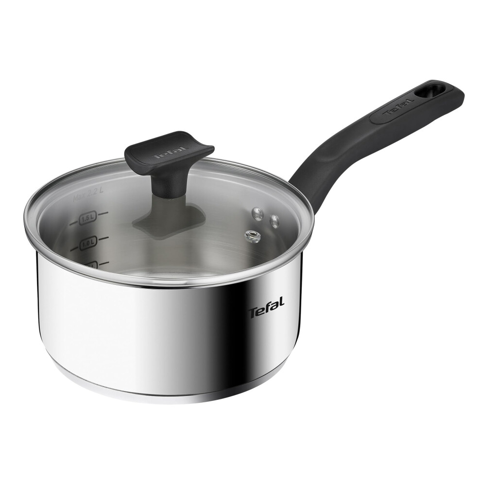 Tefal Titanium Max Stainless Steel 18 Cm Saucepan With Glass Lid, 2.2L, All Hobs + Induction Compatible