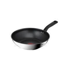 Tefal Titanium Max 28 cm Stainless Steel Wok Pan, Long Lasting Non Stick, Smart Cooking Signal Technology - Suitable for All Hobs + Induction