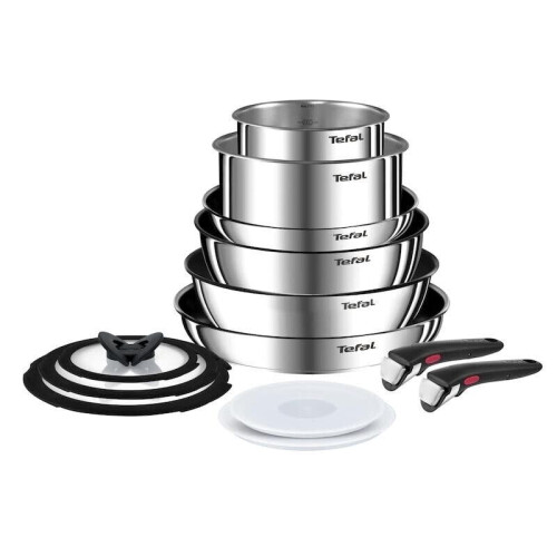 Tefal Ingenio Emotion Cookware Set 13 Pieces Pots and Pans with Removable Handles Non-Stick Coating Induction Cookware Set Silver/Black