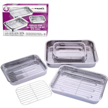 Sbz Ltd 4 Pcs Professional Stainless Steel Roasting Tray with Removable Rack Pan Oval Kitchen Cooking Baking Roaster Tin Sturdy Handles Grill Rack