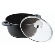 Cooking Pot 4.5 L Stock Pot Cast Aluminium Non-Stick Milk Pot Induction Casserole 24 cm with Glass Lid Stewing Pan