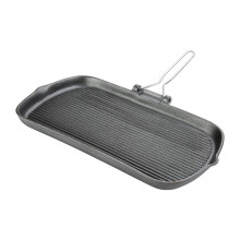 Vogue Cast Iron Grill Pan 22 cm, Black, Induction compatible, Season for Non-Stick Surface, All Heat Source Compatible, Camping Restaurant Kitchen