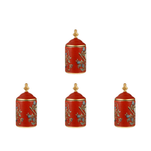 4Pcs Red Airtight Ceramic Storage Canisters for Tea Candy and Sugar