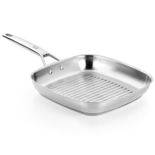 Bra Signature Stainless Steel Grill Pan 24cm. Suitable for All Hobs and as Induction Hob Griddle Pan. Fully Stainless Steel with Stripes. Non Toxic