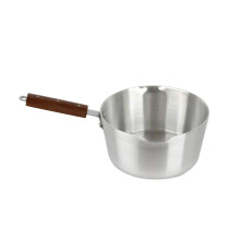 Professional Chef's Stainless Steel Milk Pan 17cm with Heavy Gauge Wooden Handle 1.5L Capacity
