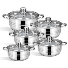 HOMSMYTH 10-Piece Stainless Steel Stockpot/Cookware Set Casserole Dishes with Glass Lids - Induction & Gas Compatible Cooking Pots (20cm, 22cm, 24cm,
