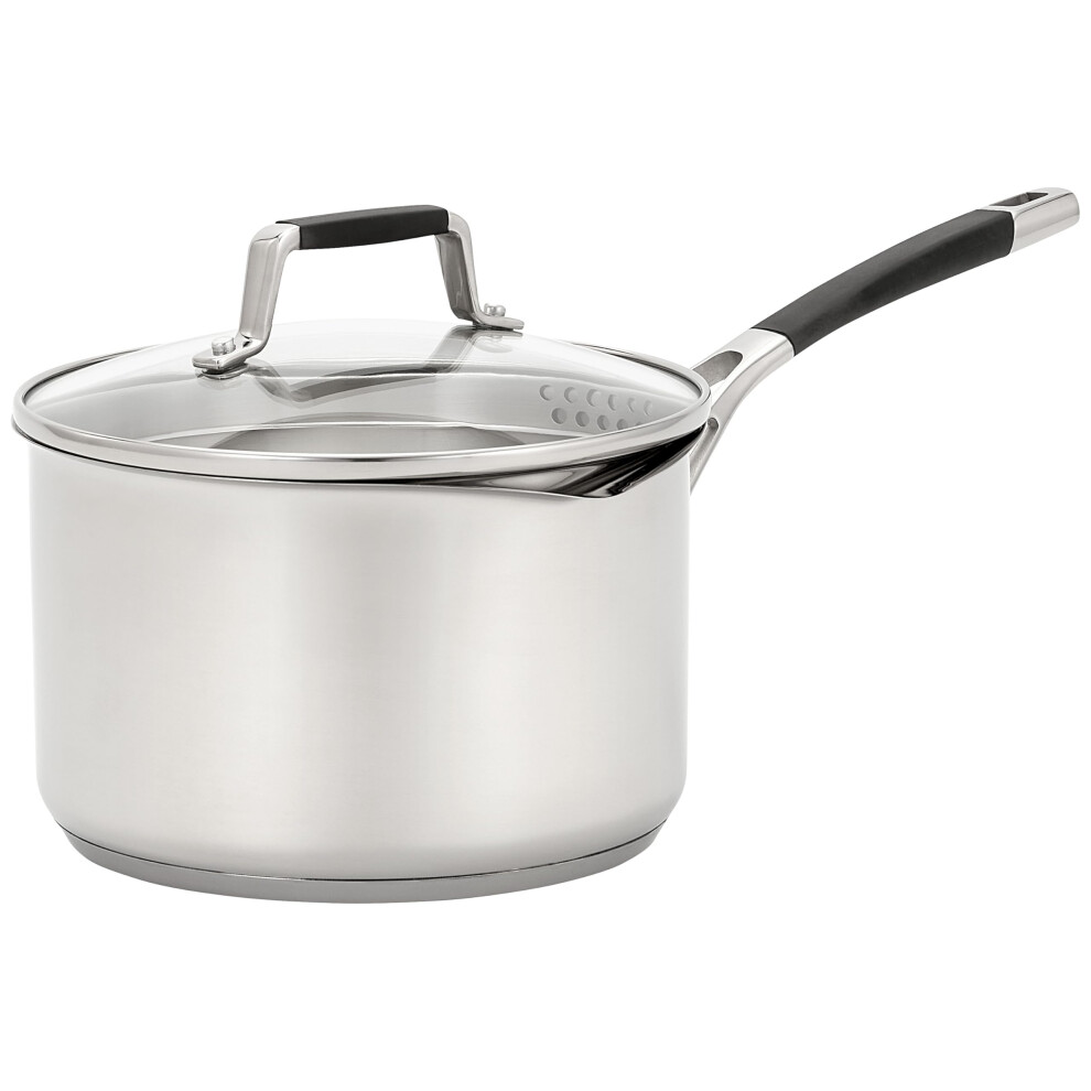 Stellar Flow 20Cm Saucepan With Draining Lid, 3 Litre Capacity, Stainless Steel Cooking Pot, Oven Safe Cookware