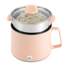 Electric Hot Pot with Steamer, 1.7L Mini Cooker Noodles Pot Multi-Functional with Over Heating Boil Dry Protection, Electric Hotpot for Soup Porridge