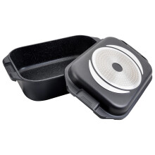 Commichef Roasting Dish with Dual Purpose Skillet Pan Lid, Cast Aluminium, Black, Suitable for Oven and All Types of Hob, Perfect for Roasting and