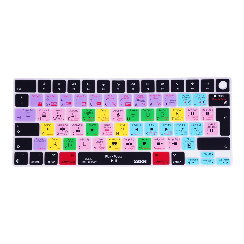 Xskn Final Cut Pro Shortcut Eu Uk Version Silicone Keyboard Cover Skin For 2022 2023 2024 2025 Macbook Air 13.6 15.3 Inch M2 M3 M4 Chip With Touch Id 762917029108