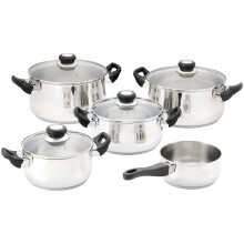 Judge Vista 5 Piece Cookware Set ? 16cm & 18cm Saucepans, 20cm & 24cm Casseroles, 24cm Stockpot, Stainless Steel Cookware for Induction, Complete
